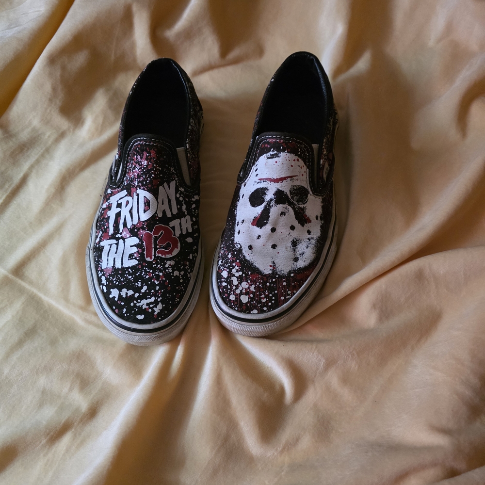Vans Black and White Friday the 13th Slip-On Shoes